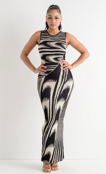 Jacquard Maxi Dress - Black