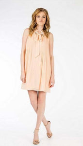 Aubrey Pleated Tie Neck Dress - Blush