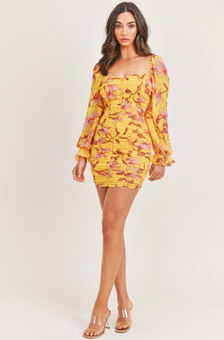 Lauderdale Floral Mini Dress - Yellow